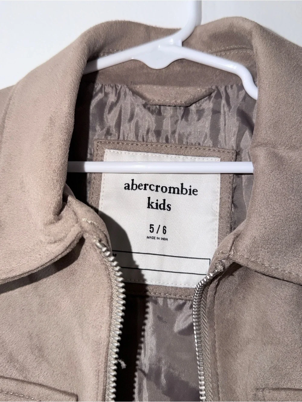 abercrombie kids taupe zip-front suede-look jacket